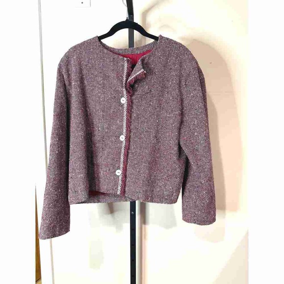 Jackets & Blazers - Elegant Women's Tweed Blazer - Burgundy